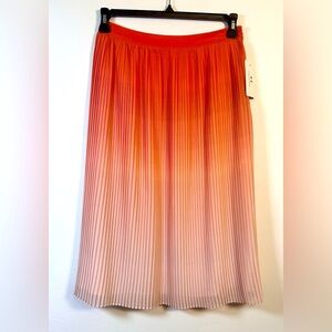 Halston Pleated Ombré Midi Skirt Coral Pink/Orange NWT Size Small